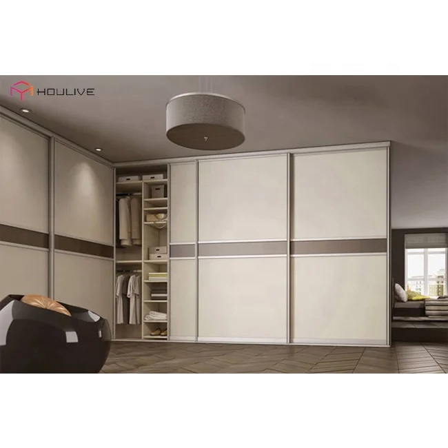 Light Color Luxury High Gloss UV Style Sliding Door Aluminum Wardrobe Bedroom Furniture