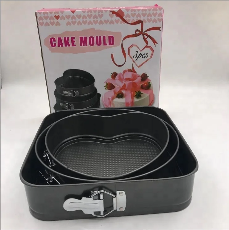 3Pcs Non-Stick Baking Pans Round Square Heart Shaped Cake Mold