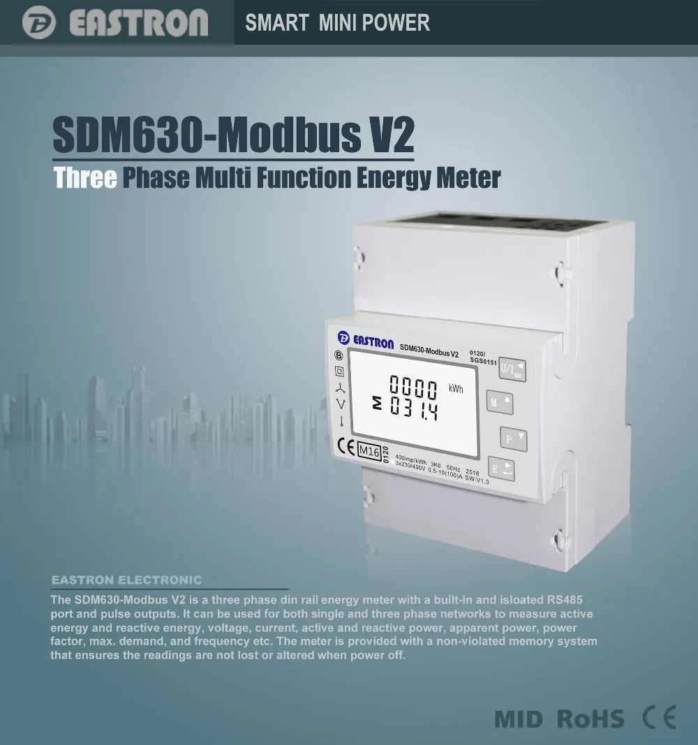 SDM630-Modbus V2 RS485 Modbus Electric Meter, MID 3 Phase Energy Power ...