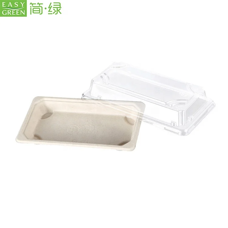 
Easy Green Disposable Small Natural Biodegradable Sushi Paper Sugar Cane Pulp Container Tray 