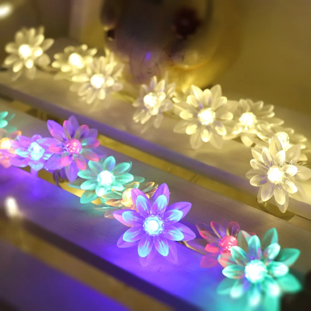 Solar String Christmas Lights Outdoor LED Waterproof Flower Lighting Decoration 