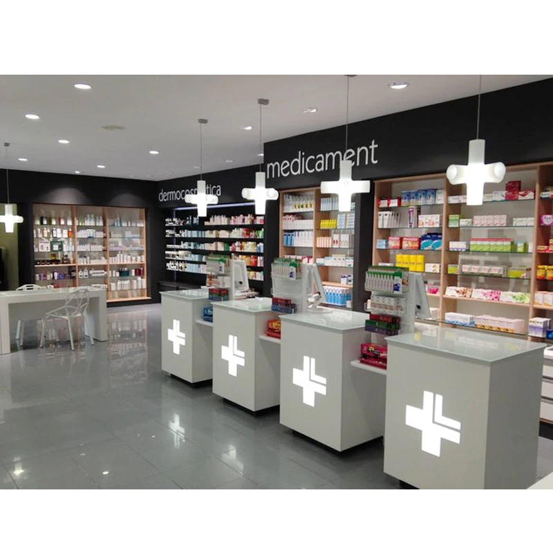 LUX Customized High-End Pharmacy Sign Board Interior Design Drugstore Furniture Medical Shop Fitting