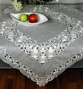 刺繍テーブルクロス 風景と人物 テーブルクロス 刺繍リーフ柄タッセル付きセンタークロス センター