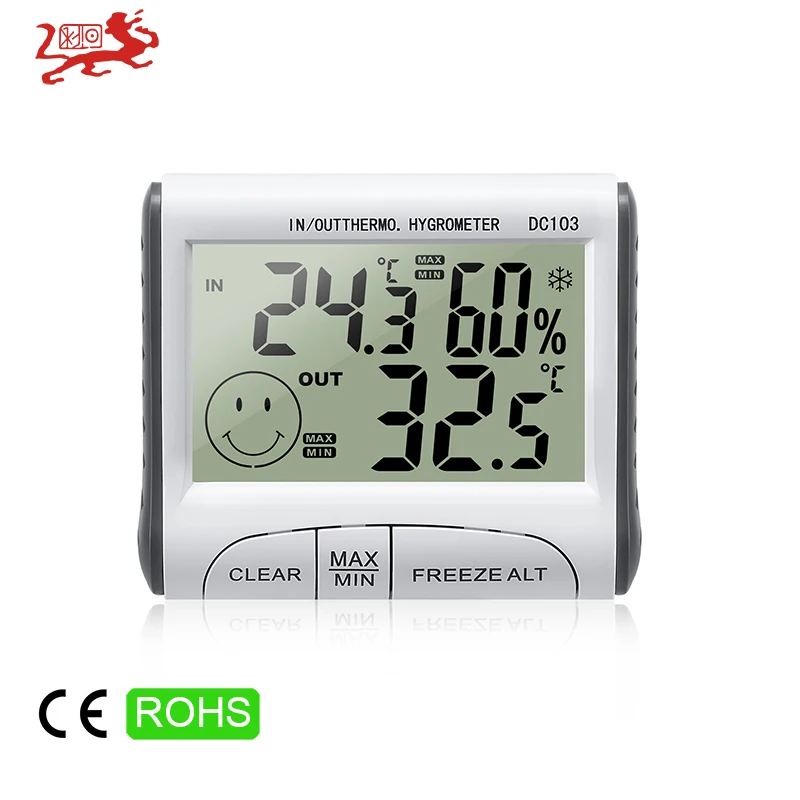Fayme LCD Digital Thermometer Hygrometer Moisture Meter and Wired Temperature with External Sensor White