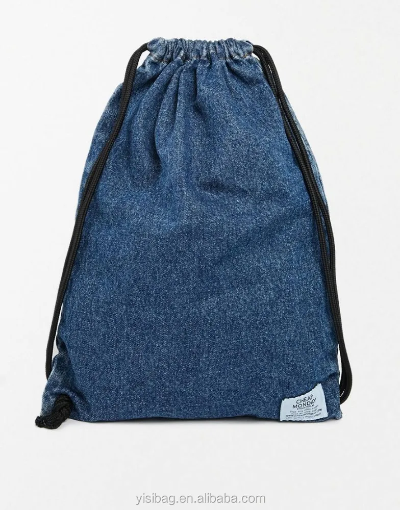 denim drawstring backpack