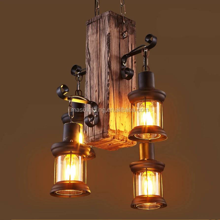 
rustic wooden box hanging pendant lights bar restaurant chandelier 