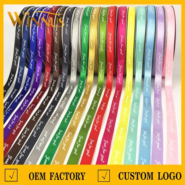 Cheap Print Double Face Sided 1 3 6 Inch 10mm Black White Hot Foil Gold Gift Packaging Ribbon Roll Custom Satin Ribbon With logo