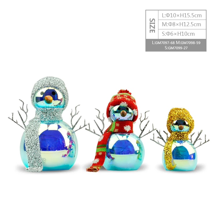 Blown glass decorative led light snowman figurine ornament christmas novelty products factory