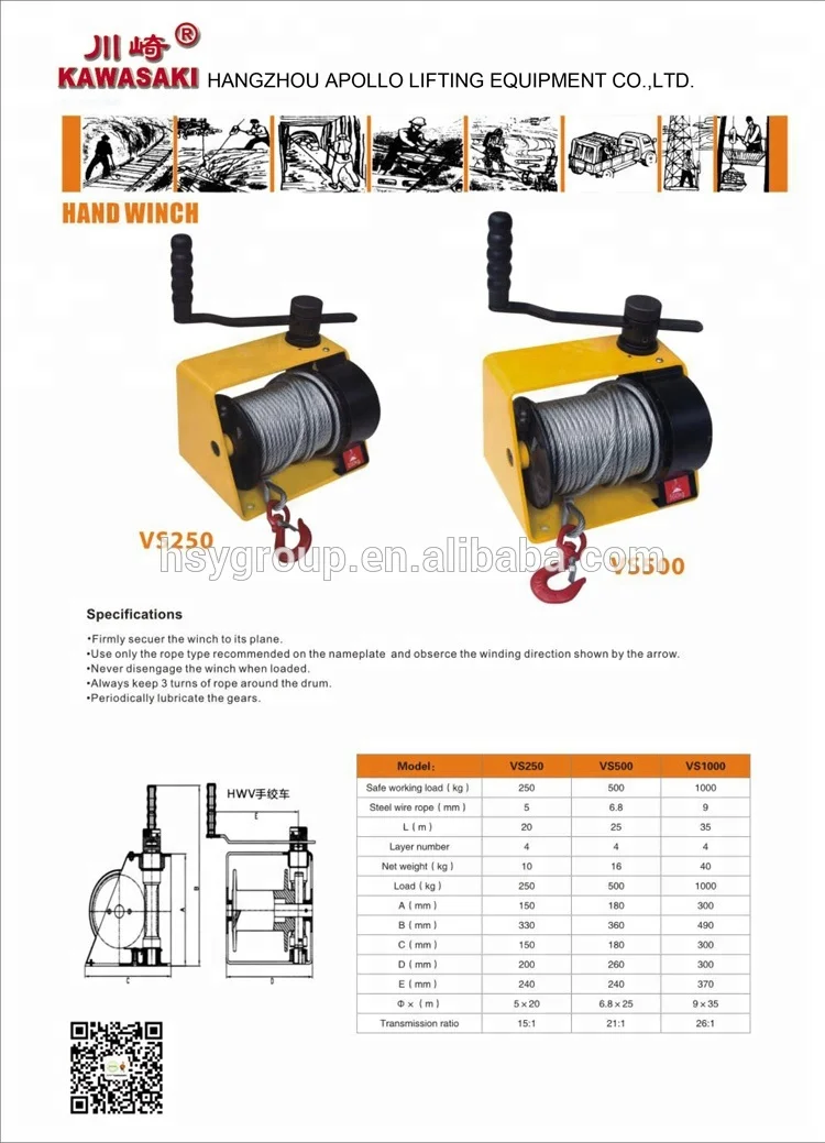 304 stainless steel hand winch jc-c 1200lbs 1800lbs 2600lbs cable hand winch