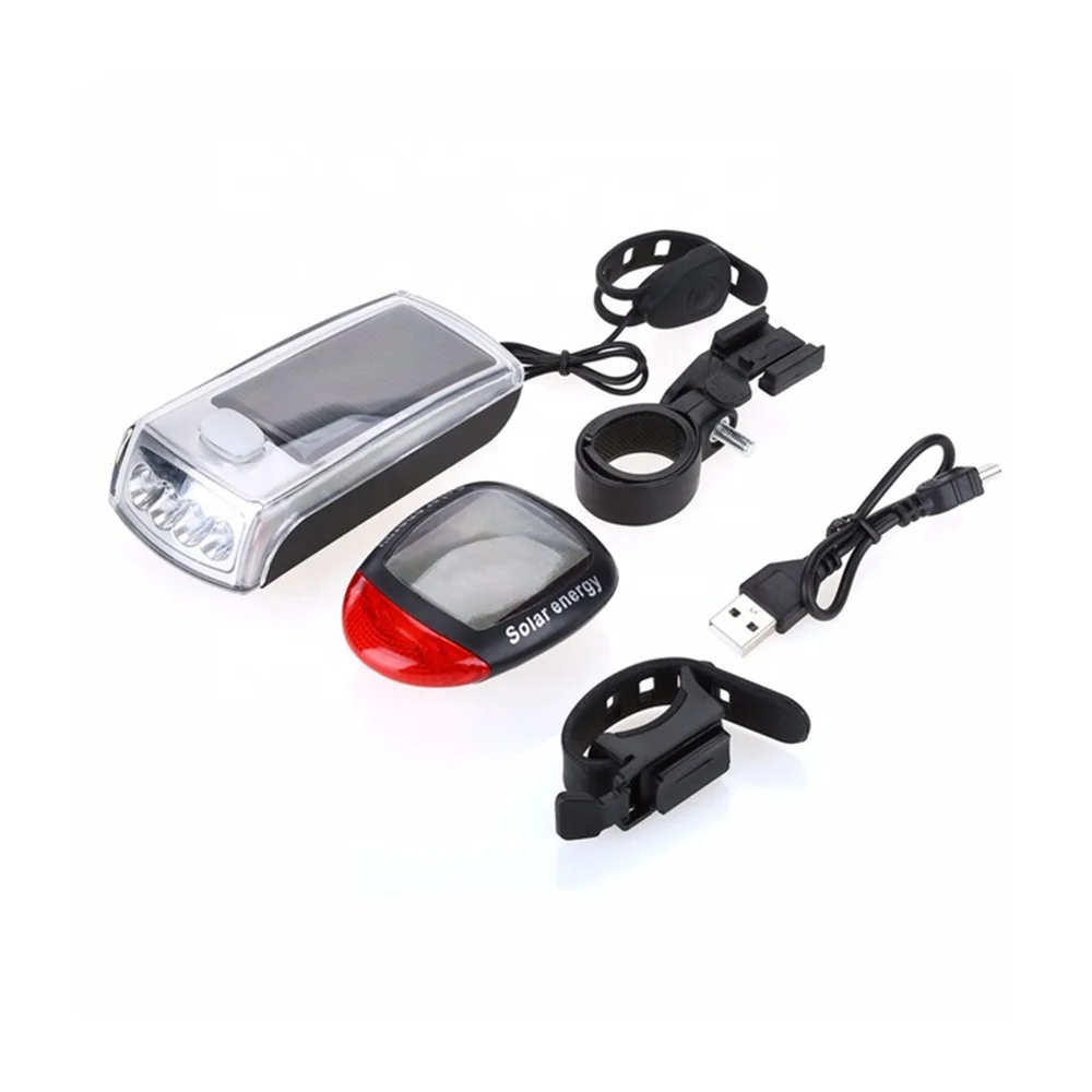4 LED USB Rechargeable Solar Bicycle Bike Mountain Light Headlight Speaker TVF 