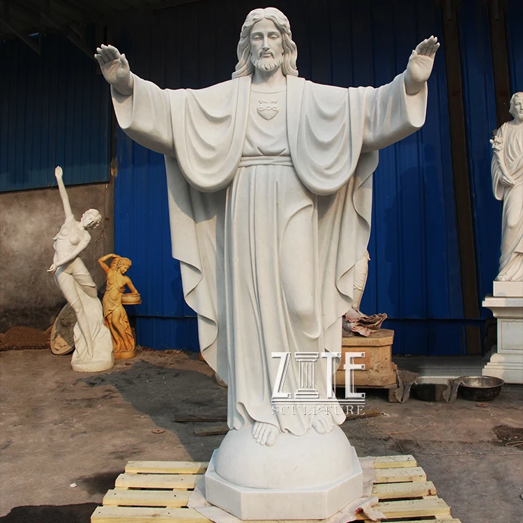 Hand Carved Marble Status of Jesus Christ with Cross