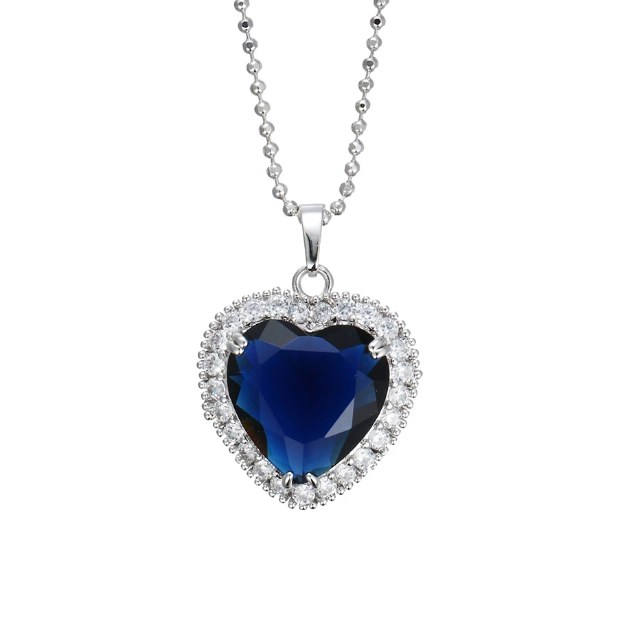 Praelinos Collana Cuore Con Zirconia Cubica E Pietra Portafortuna - Placcata Oro Bianco 18K, Catena Regolabile 45 Cm - Regalo Per Lei