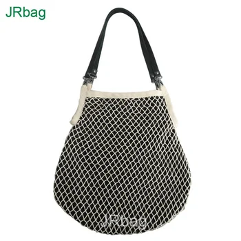 China Dongguan Suppliers Factory Newest Fashion Women Eco 100% Cotton Net Mesh Handbag leather Handle Tote Bag
