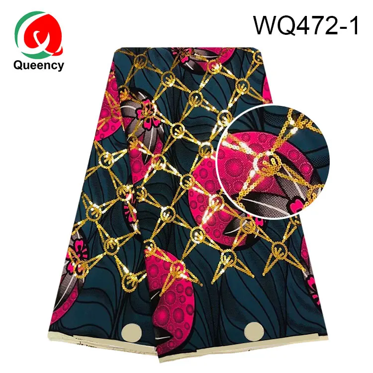 
Новый Модный Блестящий вышитый цветок Queency, африканская ткань с принтом воска Анкары, 6 ярдов 