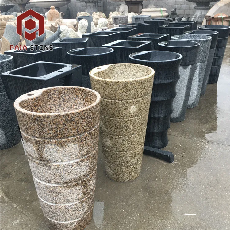product modern style solid cylinder free stand granite pedestal sink with drainer for hotels and bathrooms-0