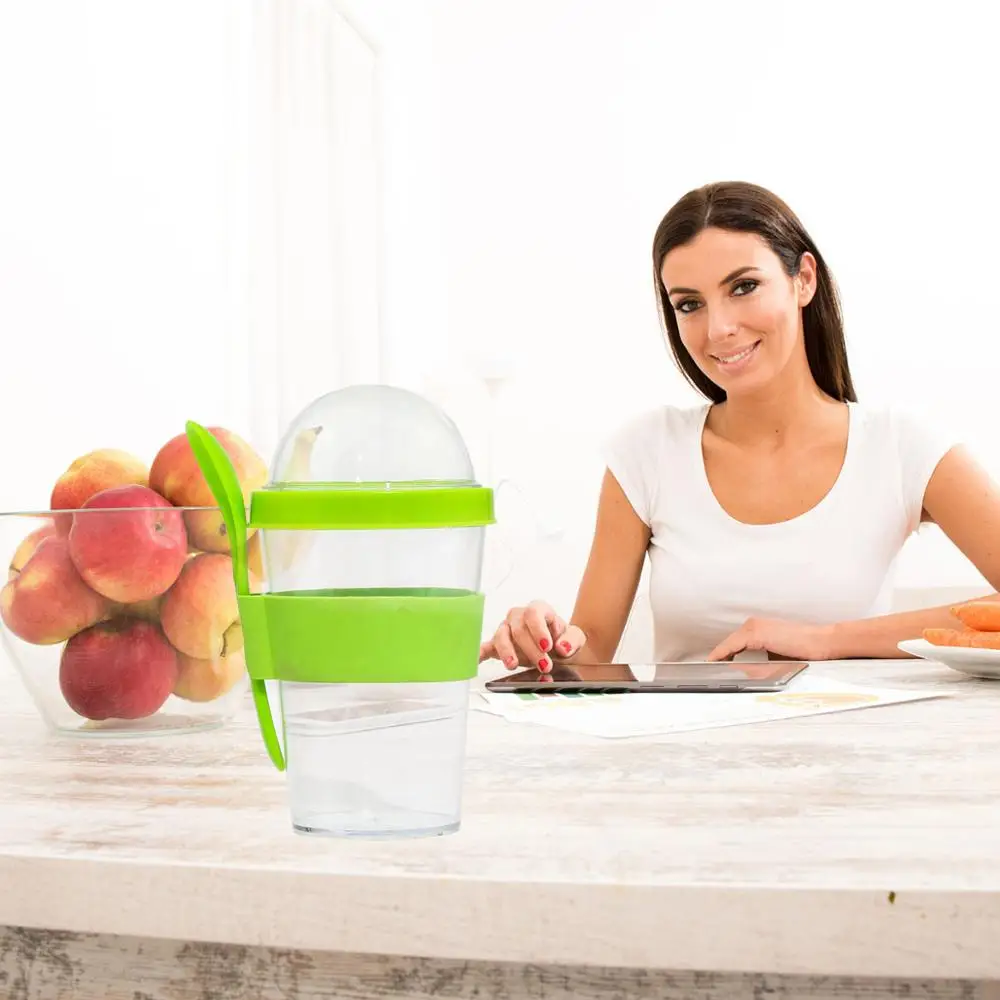 Cereal On The Go Tazza Portatile Per Colazione – 2 Scomparti, Con Cucchiaio Pieghevole, Blu