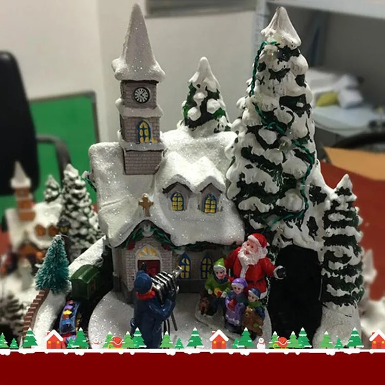 Custom Battery Colorful Led Light Musical Miniature Christmas Village House