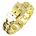 Fashion Women Belt Design Bracelets Accessories High Quality Zinc Alloy Rhinestones Metal Charm Cuff Bangles Statement Jewelry