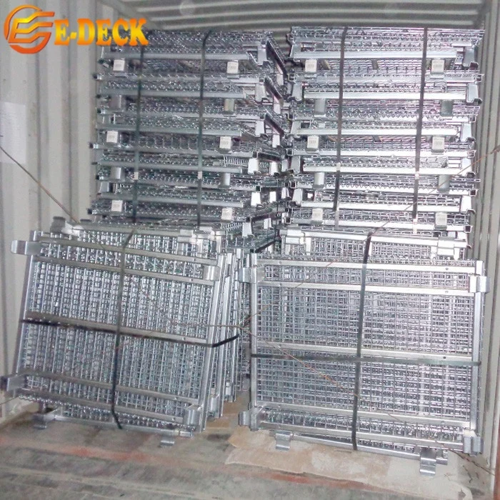 Wholesale Foldable Customized Custom  Warehouse Galvanized Steel Wire Mesh Spare Parts Storage Zinc Bin Container Basket Cage