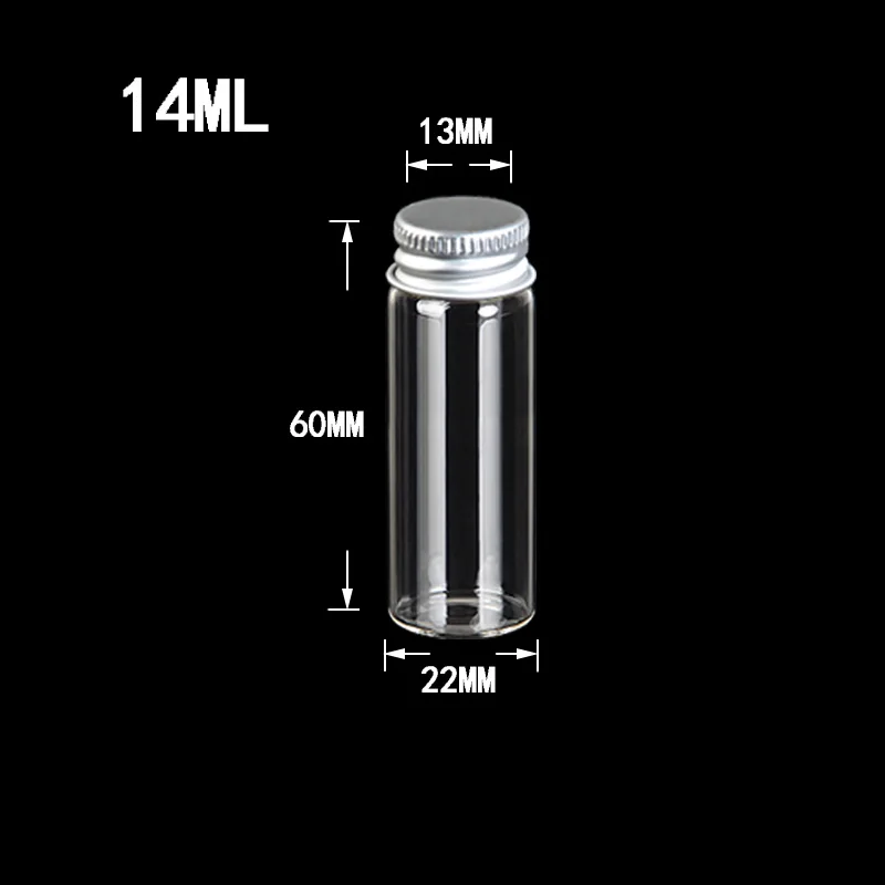 100pcs 5ml 6ml 7ml 10ml 14ml Mini Bottiglie di vetro con tappo in