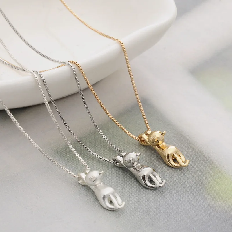 Fashion Women Girl Silver Plated Cute Charm Cat Pendant Chain Necklace Jewelry
