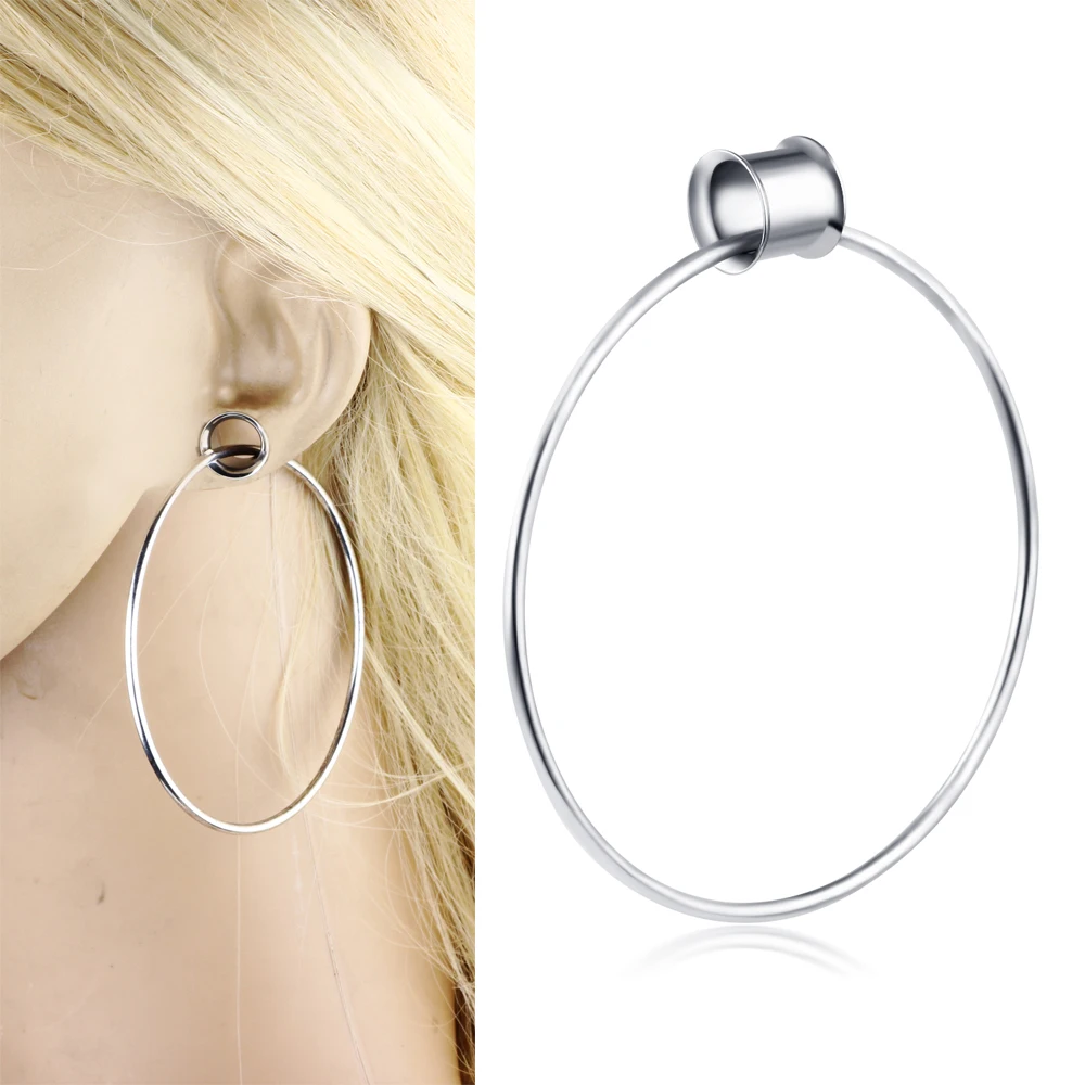 Surgical Steel Ear Tunnels Gauges Earring Plugs Expander Dangle Hoop Ear Lobe Piercing Jewelry 6-16mm - Buy Dangle Tunnels With Big Hoops 2019 Style Ear Tunnels And And