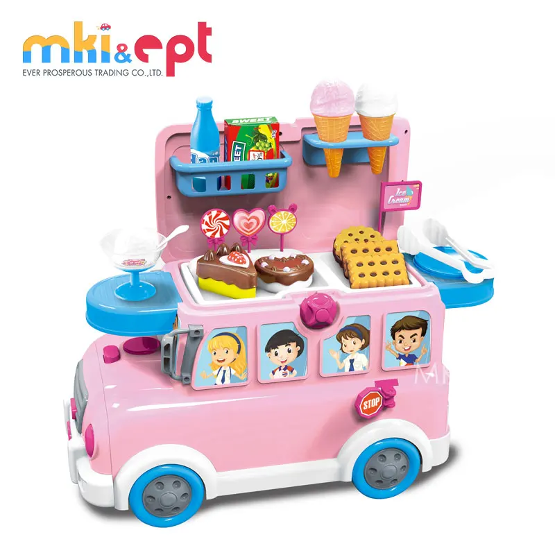 EPT Kid Multifunction Pretend Food Play Set Dessert Big Bus Toy with Light