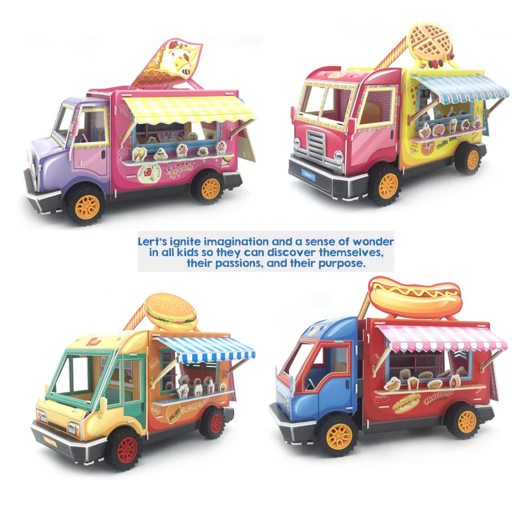 Paper Press Out Build Play DIY Car Ice Cream Vendor 3D Model Puzzle