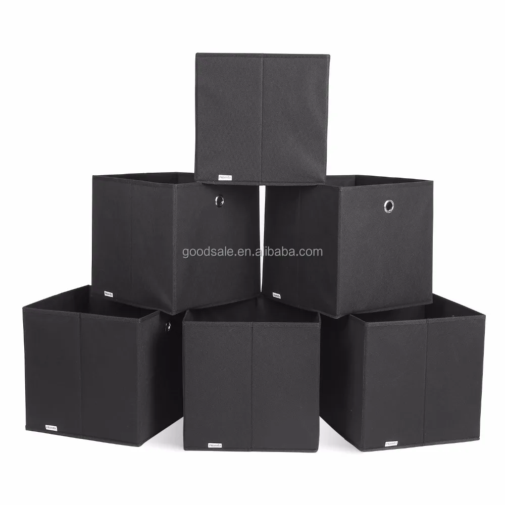 HOMFA 27L Foldable Storage Box Fabric Closet Basket Bins Organizer Cubes with Finger Holes Black 6 pack
