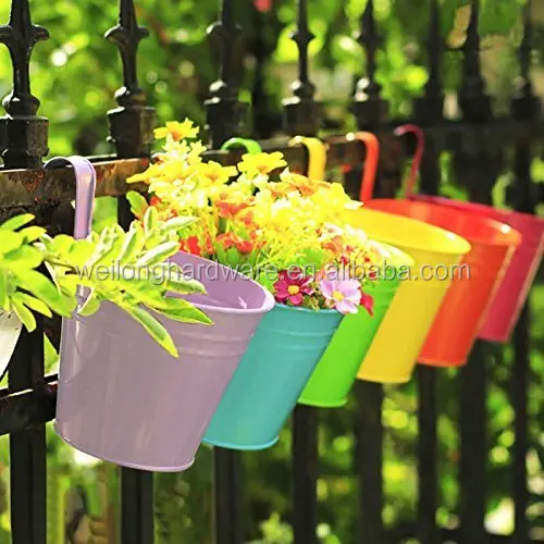 Metal Iron Hanging Flower Plant Pots Balcony Garden Planter Baskets Fence Bucket Pots Flower Holders With Detachable Hook Buy Hanging Flower Planter Galvanized Iron Planters Metal Flower Pots Product On Alibaba Com