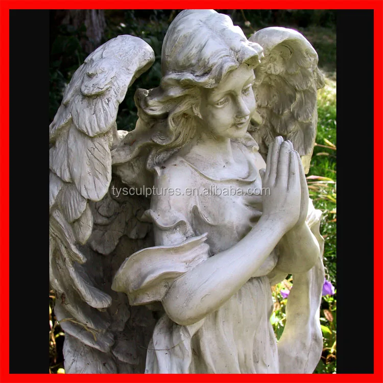 Outdoor Decor Kneeling Praying Stone Angel Statue Marble Sculpture