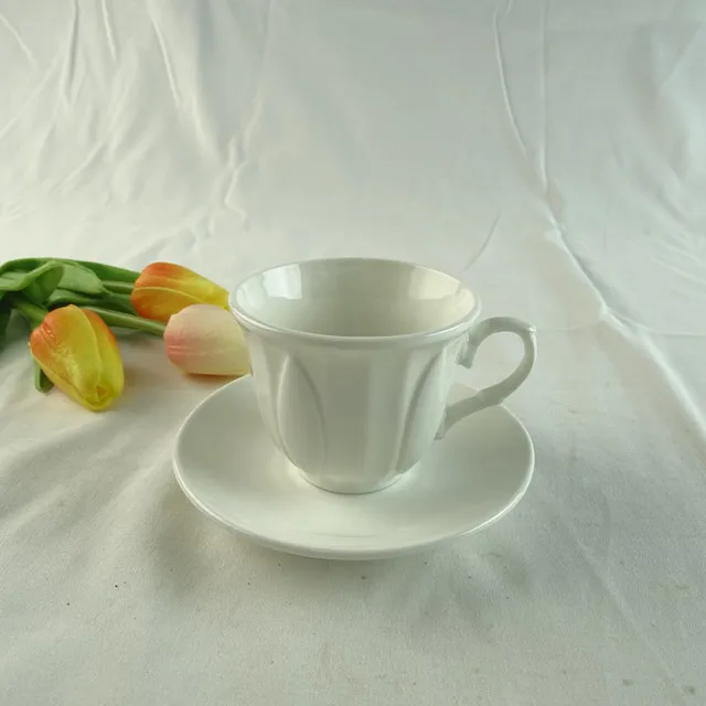 90 CC 100 ml White Embossed Cup and Saucer Set Porcelain Cheap and Stock