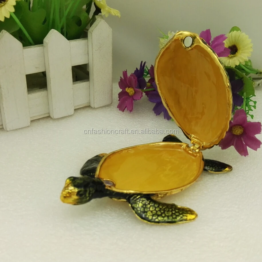 New Tortoise Trinket Tortoise Figure Enamel Tortise Green Crystal Tortoise Trinket Jewelry Boxes