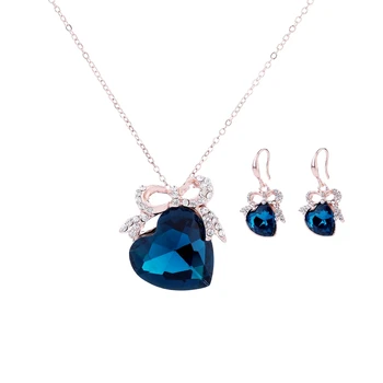latest design heart love shaped Gemstone Earrings bridal jewelry set diamond glittering women jewelry set