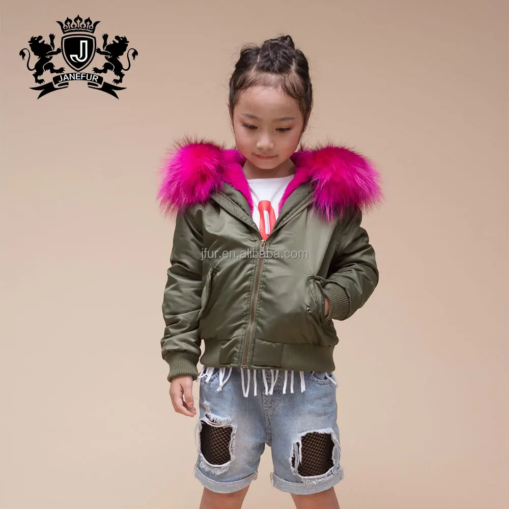 Janefur jf-210601 Kids Bomber Jacket, Faux Fur Lining