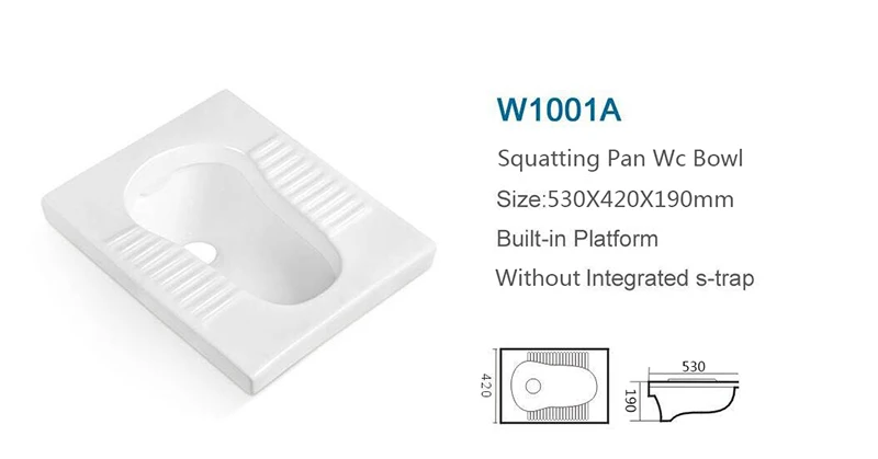 Public WC Used Type of Asian Bathroom Design Squatting Pan Toilet