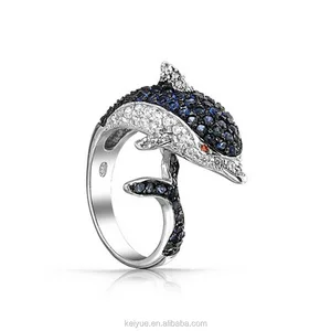 Keiyue Cute CZ Pave Dolphin Silver Kid Animal Jewellery Ring Fine Online Wedding Party Anniversary Jewelry Rings