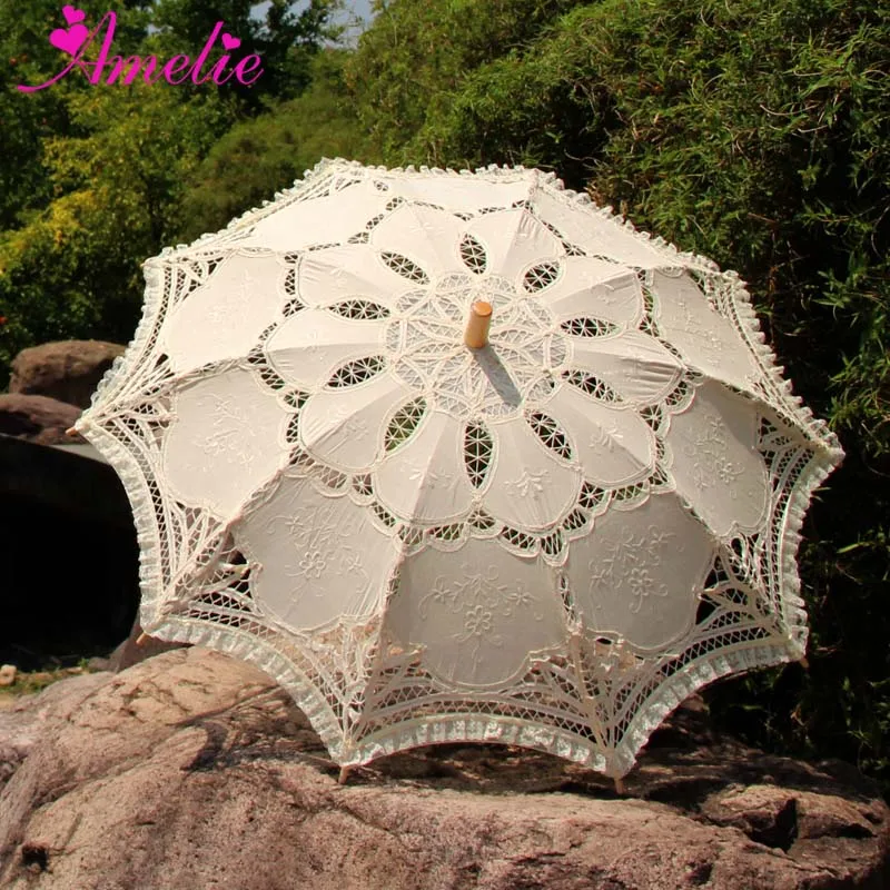 En coton blanc en dentelle vintage parasol mariage accessoire fête 