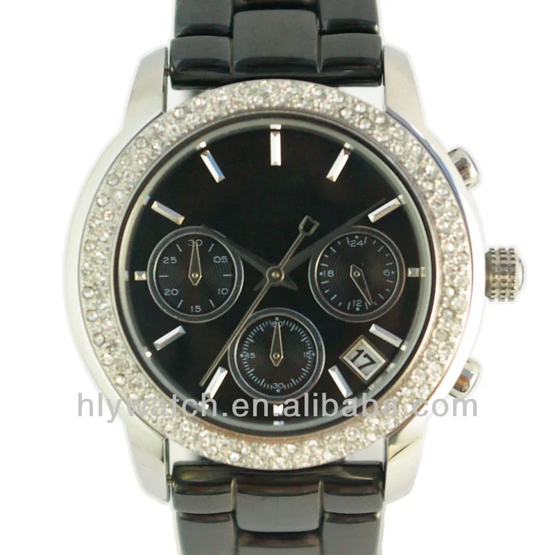Beste Kwaliteit Goedkope Keramische Horloges Mannen Diamante Geneva Watch,5  Pinautomaat Roestvrij Stalen Kast,Zwarte Keramische Band Multifunctioneel  Horloge - Buy Keramische Horloges Mannen,Goedkope Keramische Horloge,Diamant  Bezel Geneva Watch 