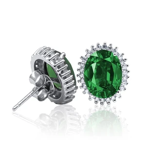 POLIVA Princess Diana William Kate Engagement Oval Created Blue Sapphire White CZ Hola Cluster Silver Earrings 925