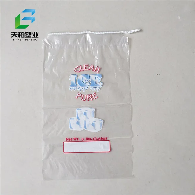 Biodegradable Printed Hdpe Ice Bag With Drawstring and logo Print