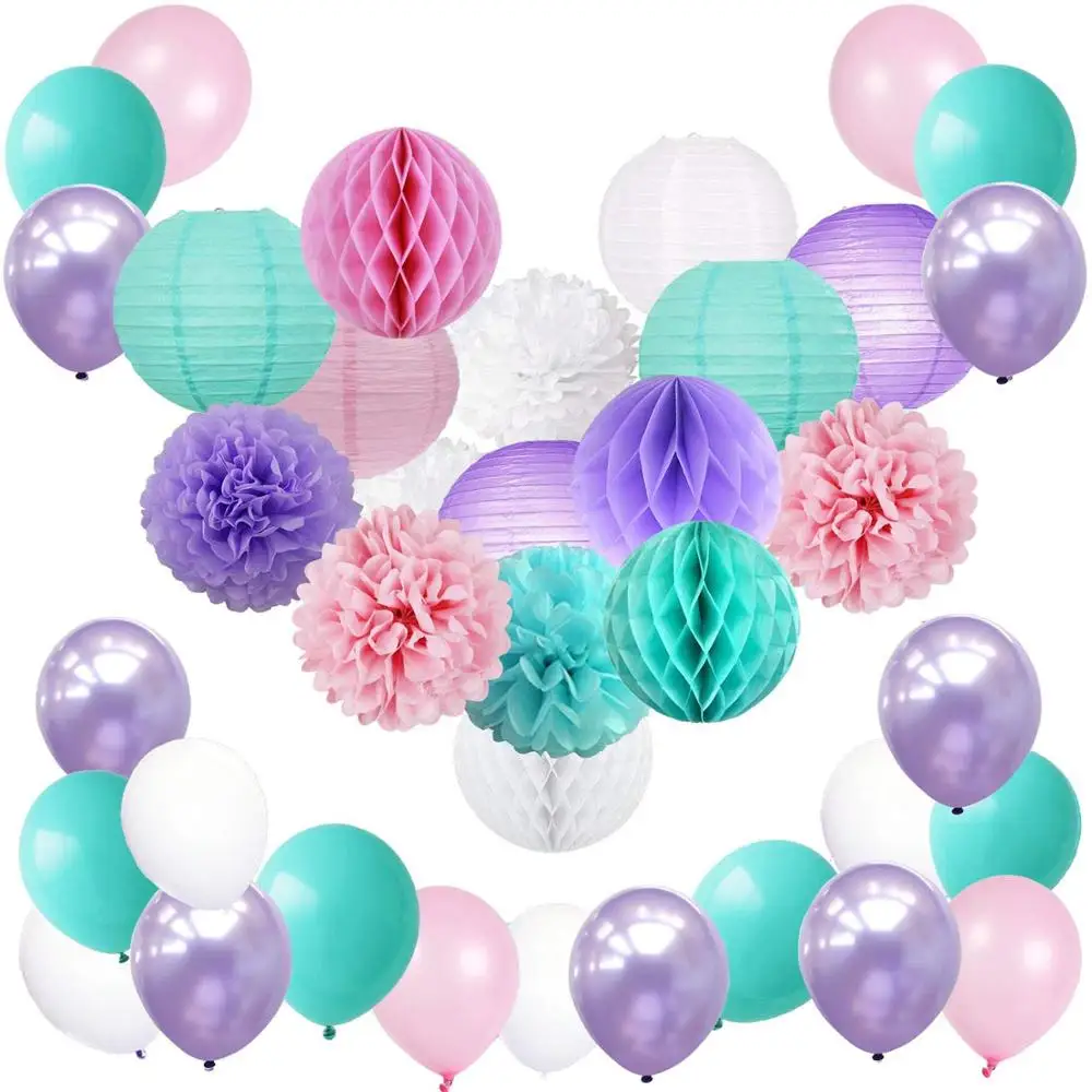 Mermaid Unicorn Pink Purple Baby Girl Birthday Shower Party Decorations With Balloons Paper Lanterns Pom Poms Honeycombs Buy Girl Baby Shower Party Decorations Baby Shower Baby Shower Decoration Set With Balloons Product On