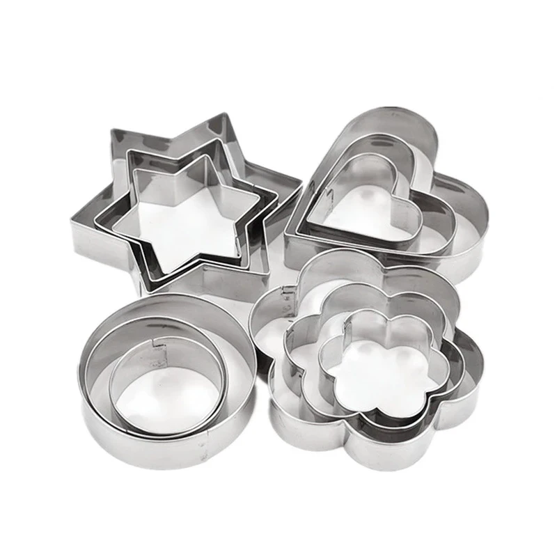 12pcs Stainless Steel Biscuit Cutters Cookie Cutter Set DIY Baking Pastry Mold 