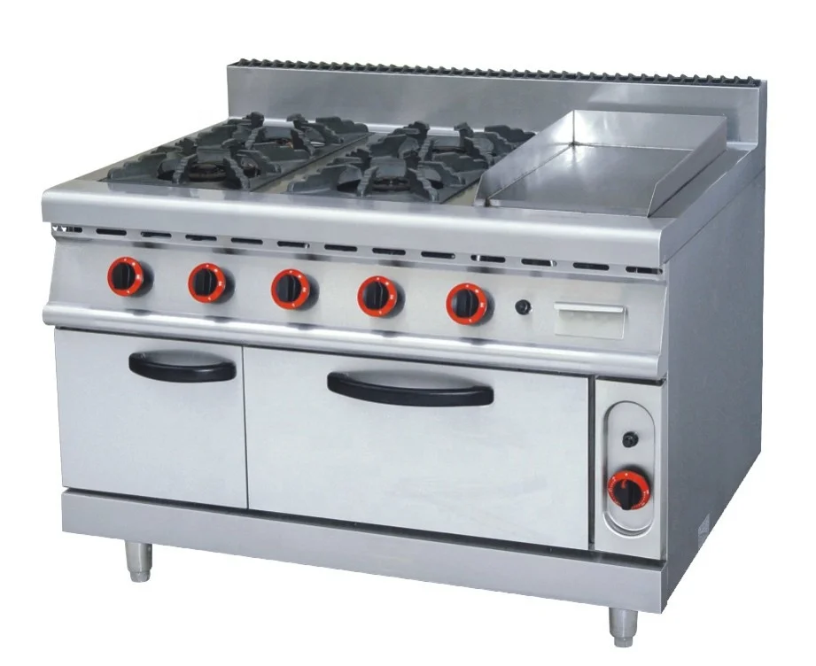 Manufacturer Restaurant Stainless Steel Commercial Gas Range Cooker 4  Burners Stove Griddle and Double Oven - China Gas Cooker Ranges, Commercial  Gas Range