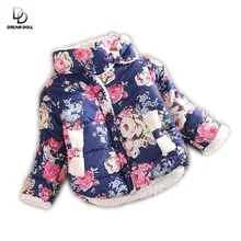 2015 girls warm coat baby winter long sleeve flower jacket children cotton-padded clothes kids christmas outwear