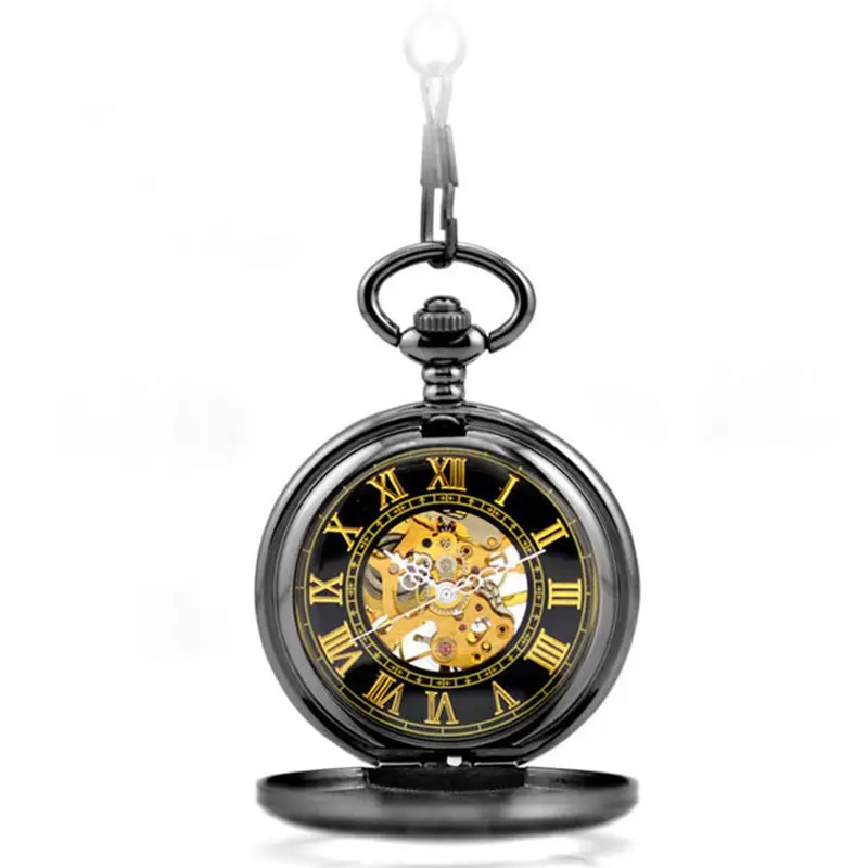 Top Fashion Retro Skeleton Alloy Chain Pendant Watch Roman Number Vintage Hand Wind Mechanical Pocket Men Watch Relogio De Bolso