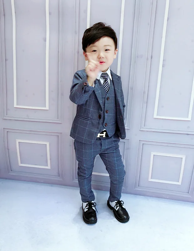 2019 Autumncool Kids Clothes Gentleman Fashion British Wind Boy Korean  Version Suit Vest Three-piece Baby Clothing