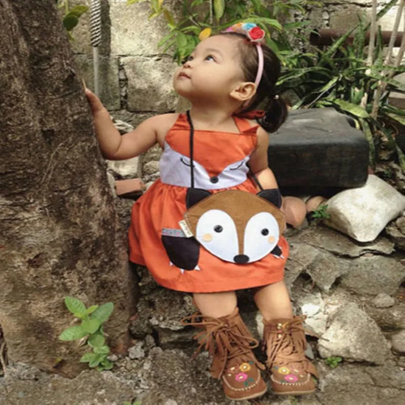 2016 fashion cartoon sweet fox printed font b dress b font girls font b fancy b