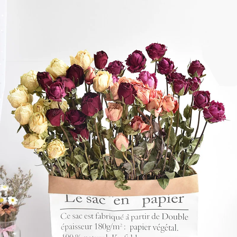 
Свадебное Рождественское украшение для помещений Европейский стиль естественные на ощупь маленькие сушеные розы цветы Букеты 