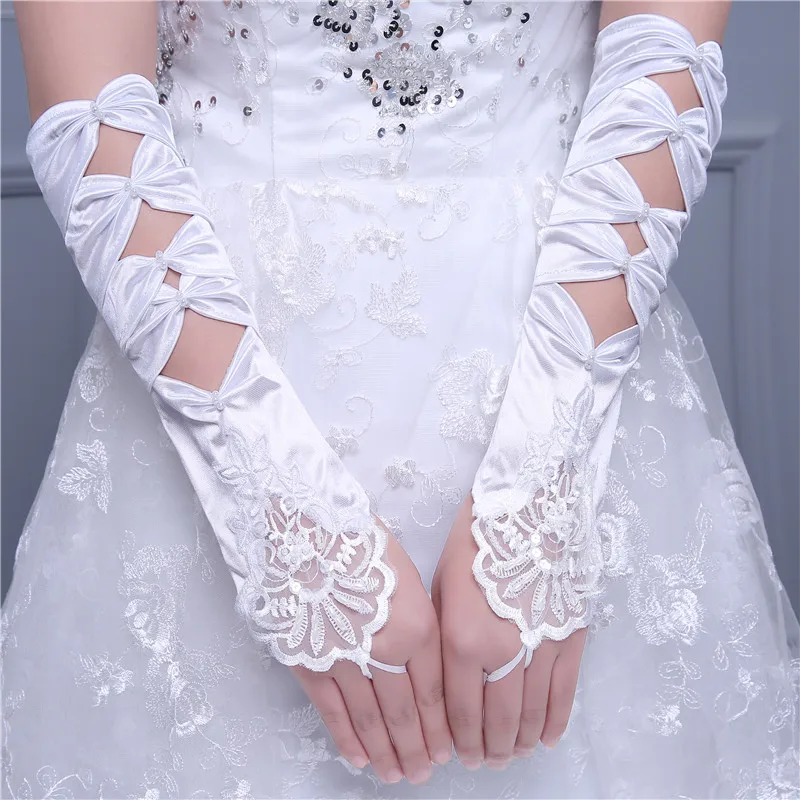 Лидер продаж, высокое качество, дешевые длинные кружевные перчатки без пальцев, свадебные аксессуары для невесты MGB10